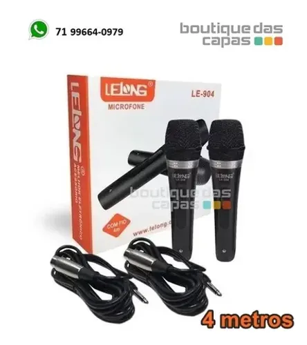 Microfone Duplo 2 Profissional Cardioide Com Fio karaokê 4 Metros Le-904 
