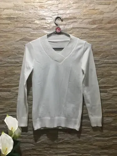 Suéter Feminino Branco Gola V