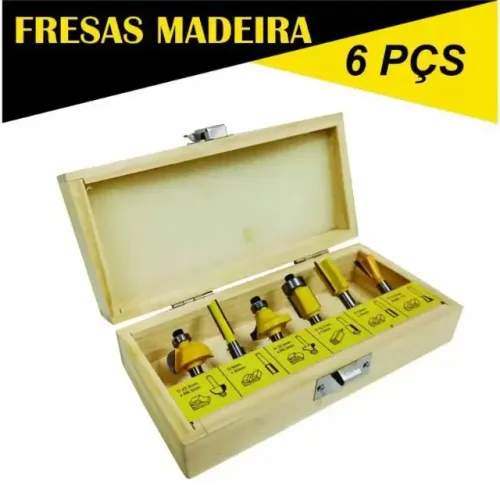 Jogo Fresas Titanium para Tupia 6mm com 6 Peças Aço Especial Forte para Madeira