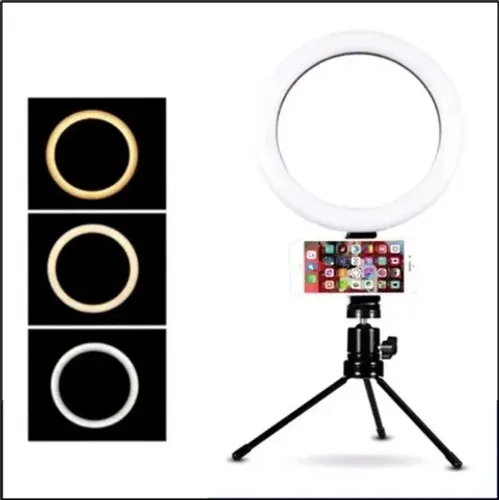 Ring Light De Mesa Iluminador De Led Tripé 6 Polegadas com Suporte Celular