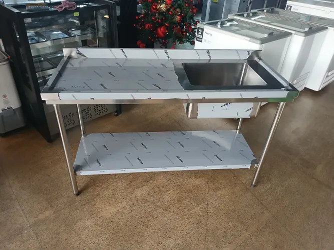 Mesa Inox com Cuba Pia 150x60 Com Paneleiro 