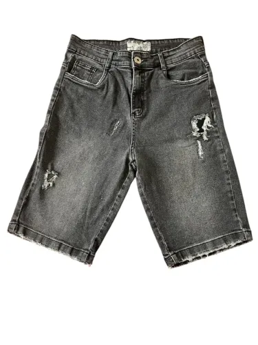 Bermuda Jeans Destroyed Cinza