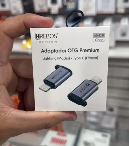 Adaptador OTG Premium Lightning para Type-C HREBOS Cinza