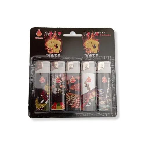 Isqueiros Poker Chama - Kit com 5 unidades. De Laranjeiras p/ Brasil