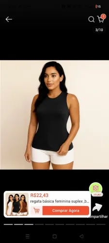 Regatinha preta tamanho único