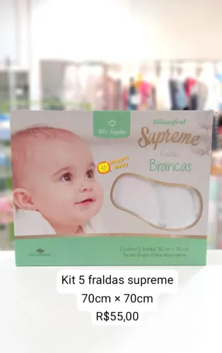 Kit fralda de pano branco 5 unidades, modelos diverso