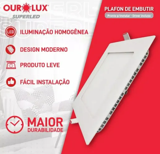 Painel 40 x 40 embutir 32w orolux 6500k 