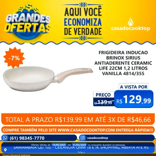 Frigideira Inducao Brinox Sirius Antiaderente Ceramic Life Ø 22cm 1,2 Litros Vanilla