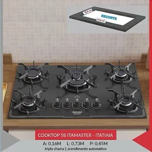 Fogão cooktop tripla chama com grades de ferro. Itamaster