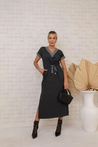 Vestido Midi Elegante Cinza com Detalhes