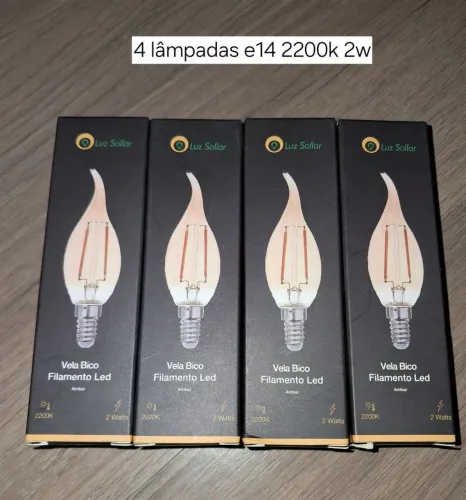 Kit com 4 Lâmpadas LED Vela Bico Filamento E14 2200K 2W Ambar