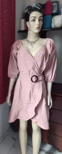 Vestido Envelope Rosa Decote V