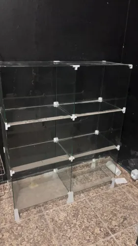 Estante expositor de vidro modulado possui 6 nichos