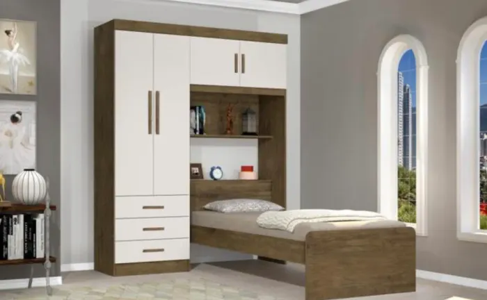 Guarda Roupa Modulado Casal 5 Portas com 2 Gavetas Cinamomo/Off White
