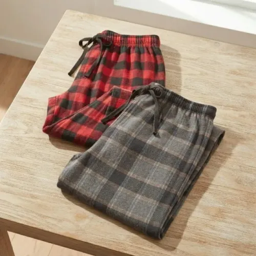 Kit 2 Calças de Flanela Xadrez, Vermelho e Cinza, Tamanho P, Fabricação Propria