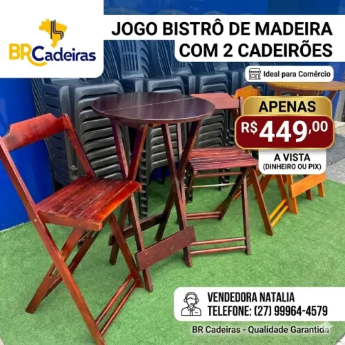 JOGO BISTRO DE MADEIRA COM 2 CADEIRÃO