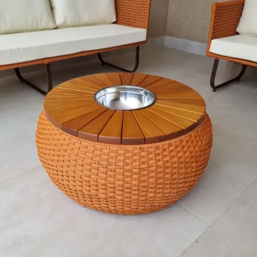 MESA DE CENTRO CHAMPANHEIRA COM TAMPO DE MADEIRA