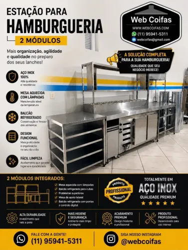 Balcão Condimentador para hamburgueria em aço inox, direto da fábrica, (Faça um orçamento