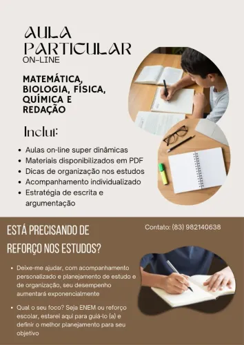 Aulas particulares de exatas e redação on-line