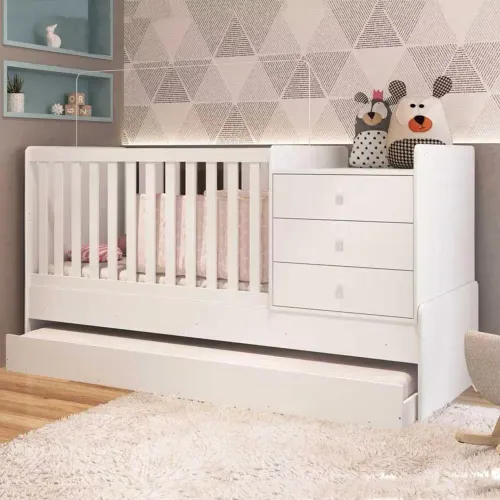 Berço com cama auxiliar + colchão 