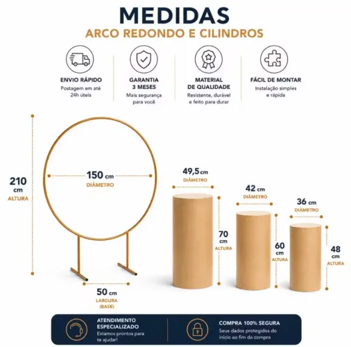 Kit decoração (arco redondo + cilindros + escada