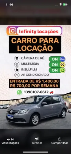 Alugo veículos para motorista de aplicativo Uber 99 Shopee mercado livre