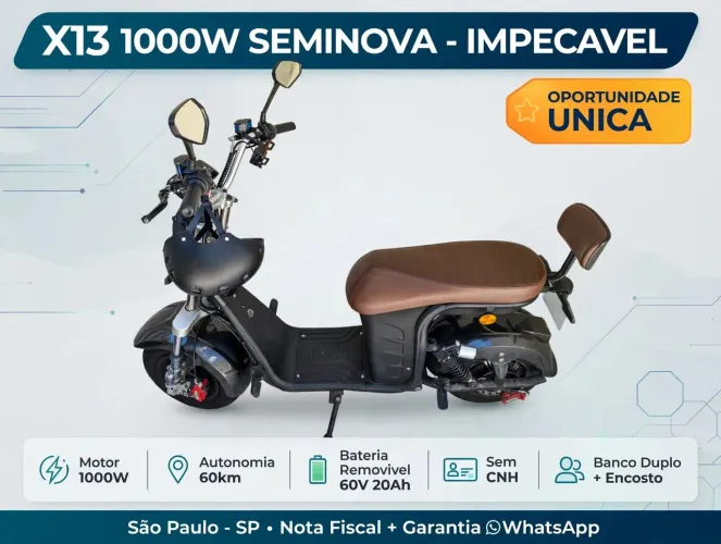 Bike Elétrica Scooter X13 1000W 60km Autonomia - Sem CNH - Bateria Removível