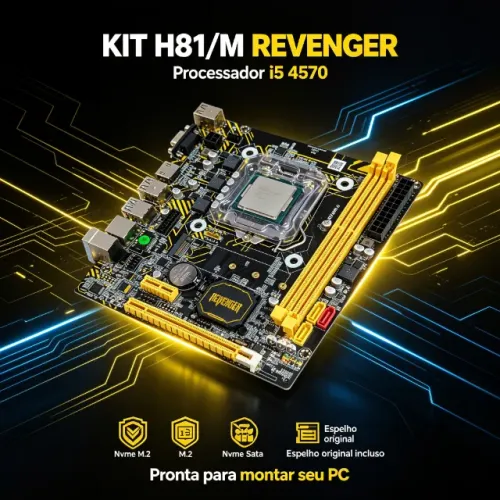 KIT PLACA MÃE H81/M 1150 REVENGER + PROCESSADOR INTEL CORE i5-4570 (Acompanha Espelho)
