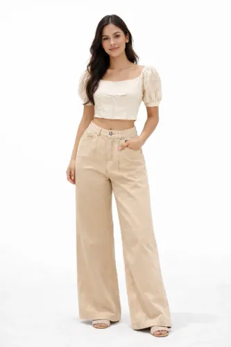 Calça wide legue bege 38