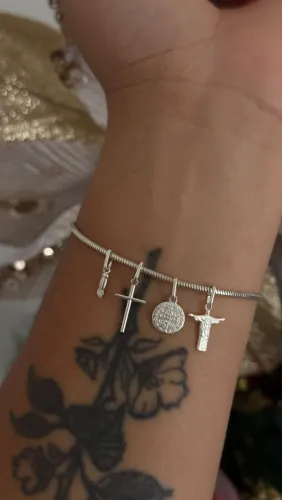 Pulseira de prata rabo de tatu com pingentes - Entrega imediata 