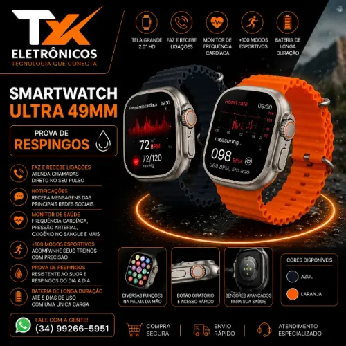 Smartwatch Ultra 49mm - Relógio Digital Ultra 49mm Completo Batimentos Calorias Exercicios