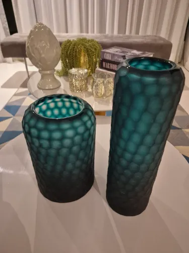 Vasos de vidro jateados na cor azul (o par)