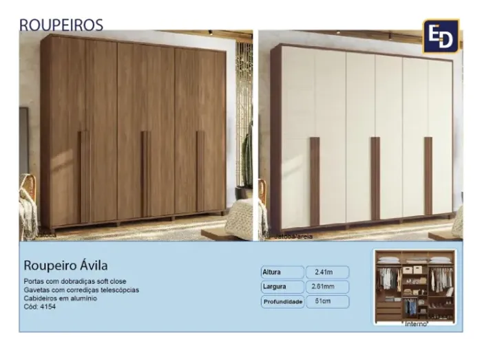 Roupeiro Àvila 2.61m 6 portas 3 gavetas