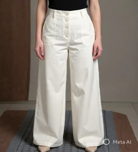 Calça pantalona com fecho em botões metálicos brancos tamanho G
