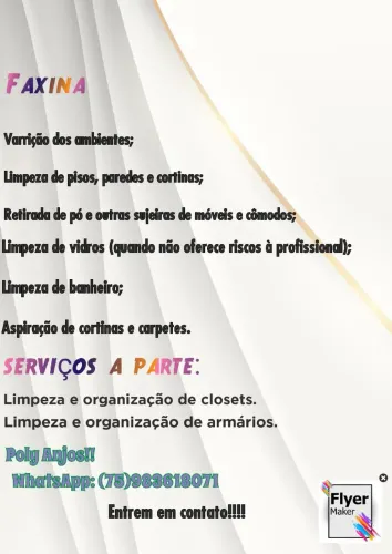 Faxina, babá, cuidadora de idosos