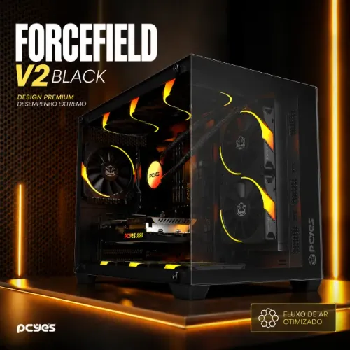 Gabinete Gamer Pcyes Forcefield V2 Black Vulcan - Gffv2Bv