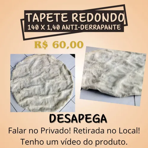Tapete redondo ideal para salas e closets. Medidas no anúncio.