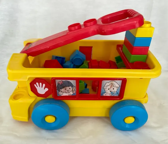 BRINQUEDO FISHER PRICE | Ônibus Escolar com Blocos de Montar (Little People) *RARIDADE*