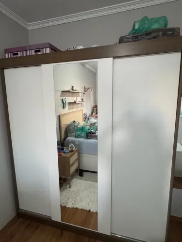 Guarda-Roupa Casal 3 Portas de Correr com Espelho Rustic/Branco Madesa Reno