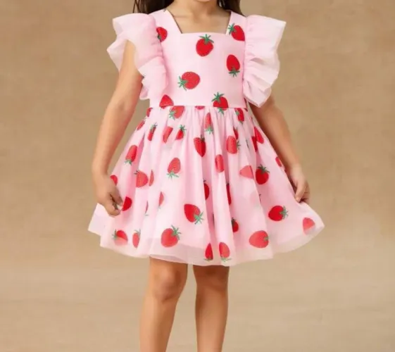 Vestido infantil moranguinho festa