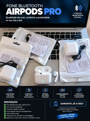 Fone Bluetooth AirPods Pro Sem Fio - Novo e de Qualidade<br>