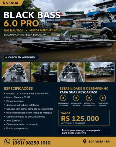 Barco Black Bass 6.0 Pro com motor Mercury 60hp