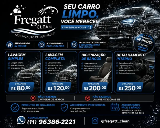 Limpeza e Higienização de estofados e Lavagem de carro In House