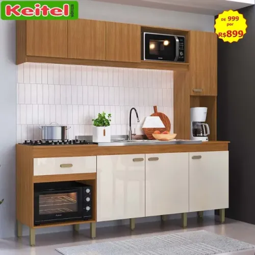 kit Cozinha Compacta Doha Freijó / Off White 