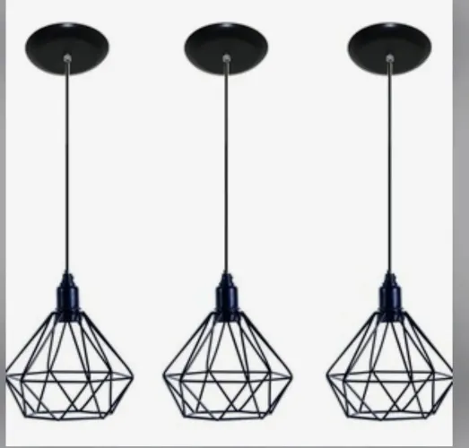 3 kit luminária diamante cor preta 