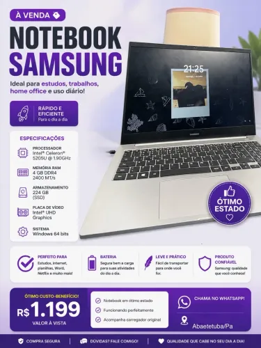 NOTEBOOK SAMSUNG À VENDA