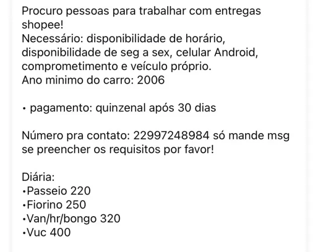 vaga para entregador da shopee 