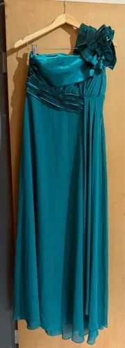 vestido de festa longo azul turquesa m