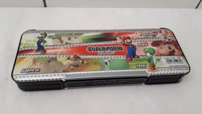 Estojo Escolar Japonês Super Mario Bross Com Apontador Japão Preto Prata Mario Bross