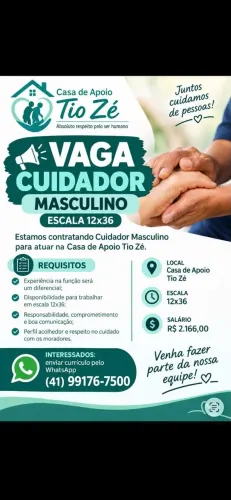 VAGA CUIDADOR DE IDOSOS NOTURNO 12X36